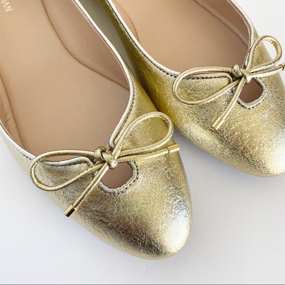 •STUART WEITZMAN• Gabby Gold Leather Ballet Flats - Picture 4 of 16